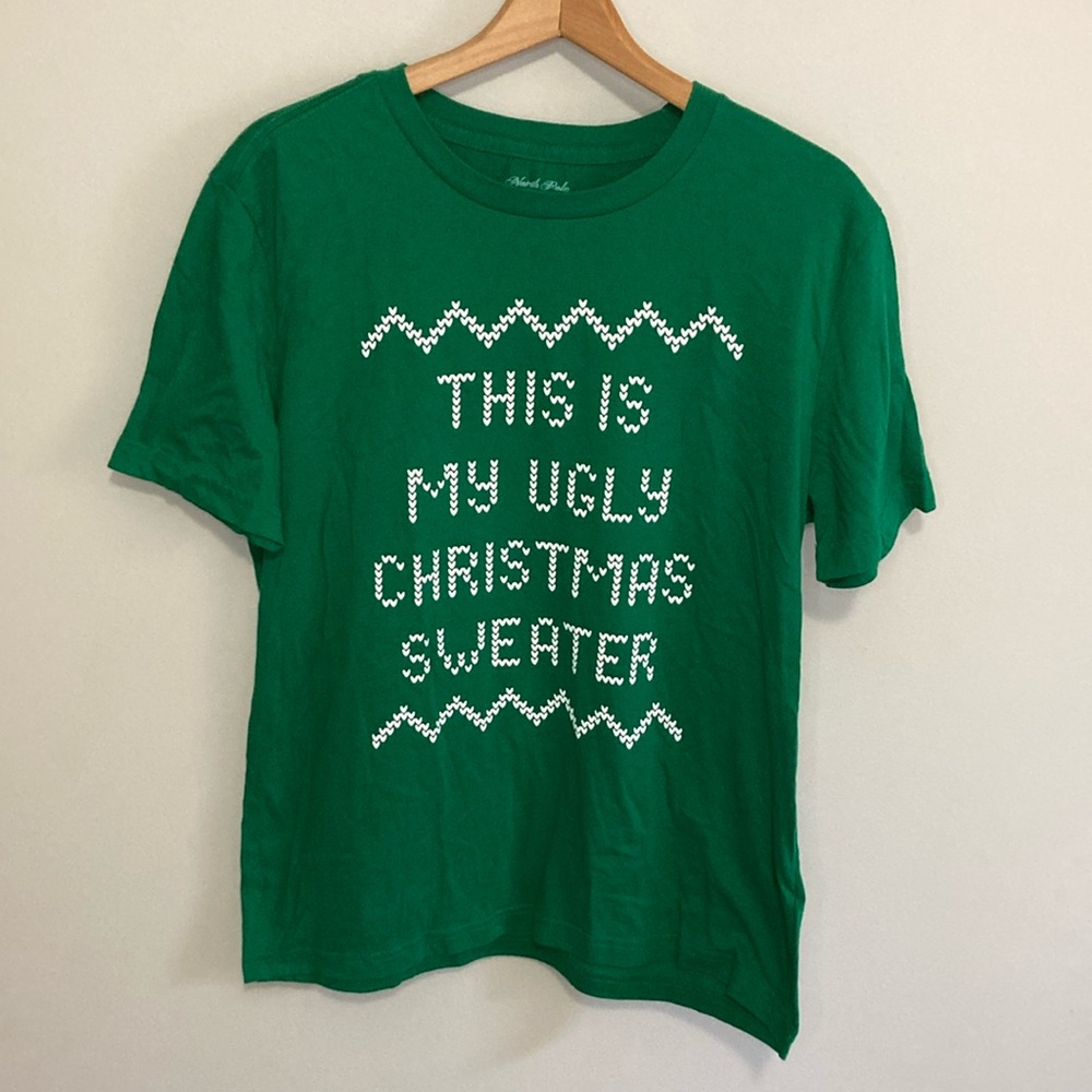 This is My Ugly Christmas Sweater Short Sleeve Tee Shirt, Size Large Green white